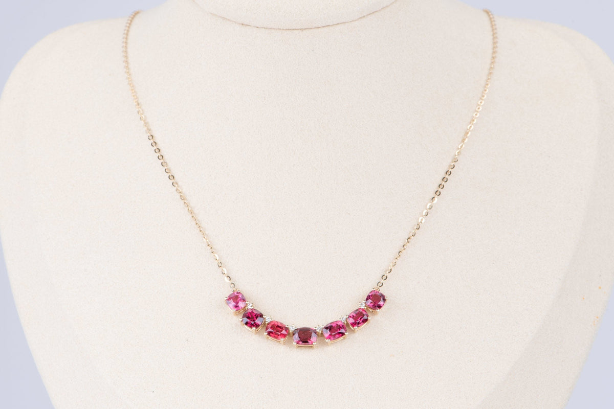 Bright Pink Red Spinel and Diamond Necklace 14K Gold R4522 Aurora Designer
