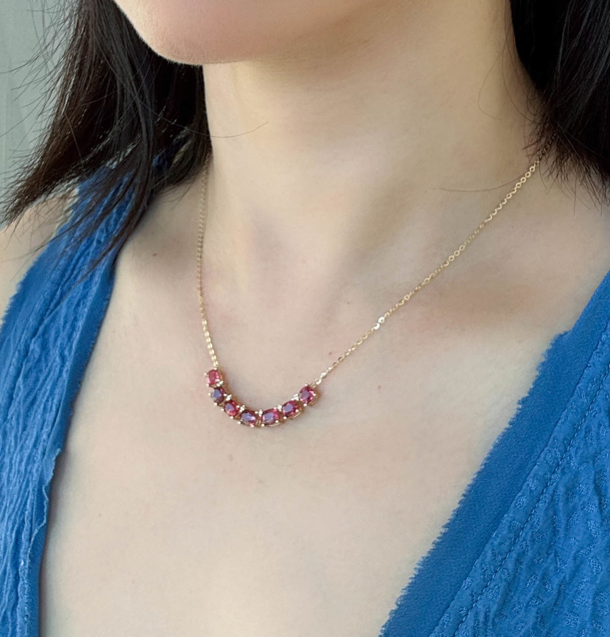 Bright Pink Red Spinel and Diamond Necklace 14K Gold R4522 Aurora Designer
