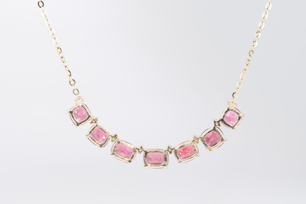 Bright Pink Red Spinel and Diamond Necklace 14K Gold R4522 Aurora Designer