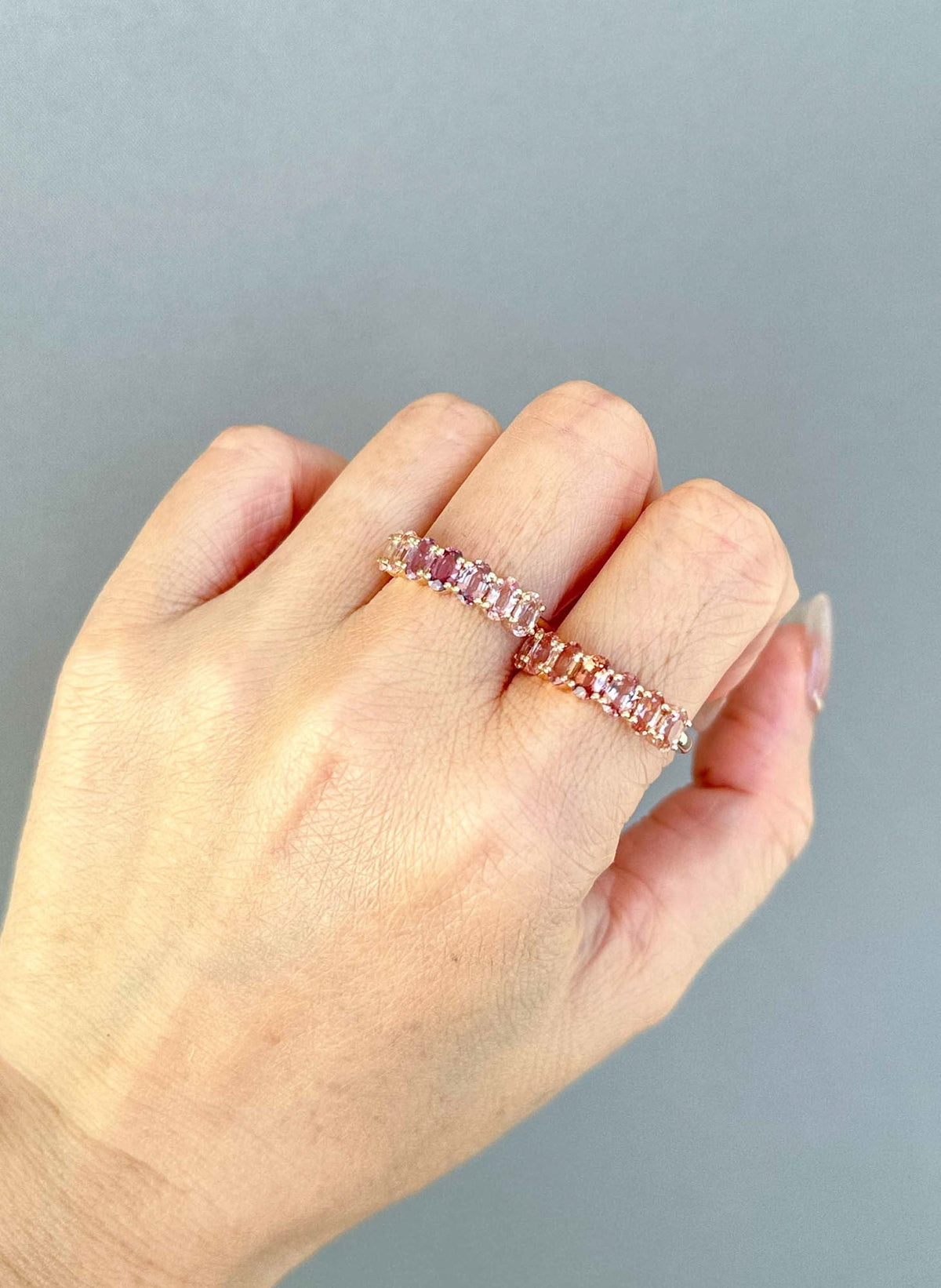 Ombre Effect Natural Padparadscha Sapphire Wedding Band 14K Gold R5087 Aurora Designer