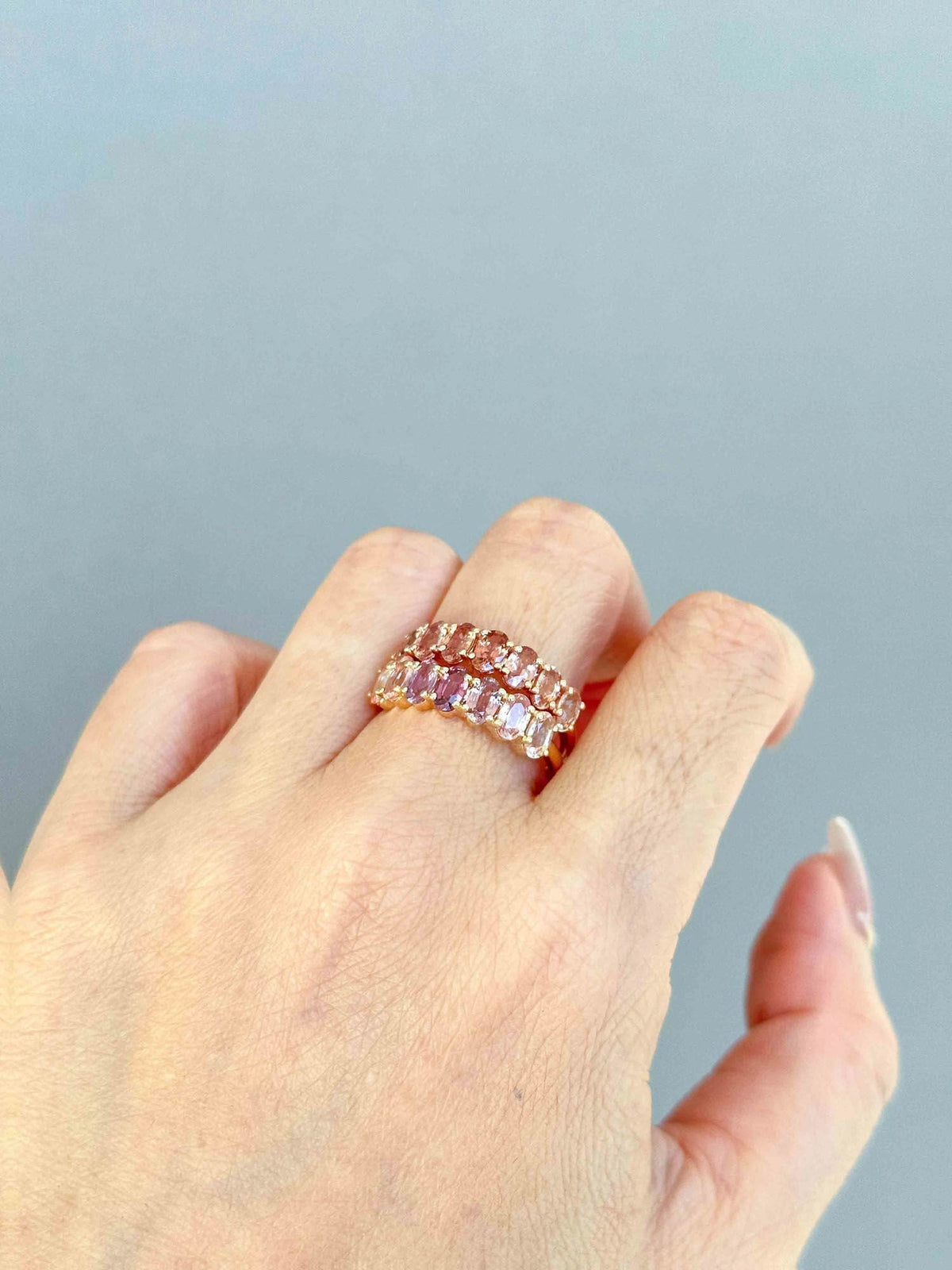 Ombre Effect Natural Padparadscha Sapphire Wedding Band 14K Gold R5087 Aurora Designer