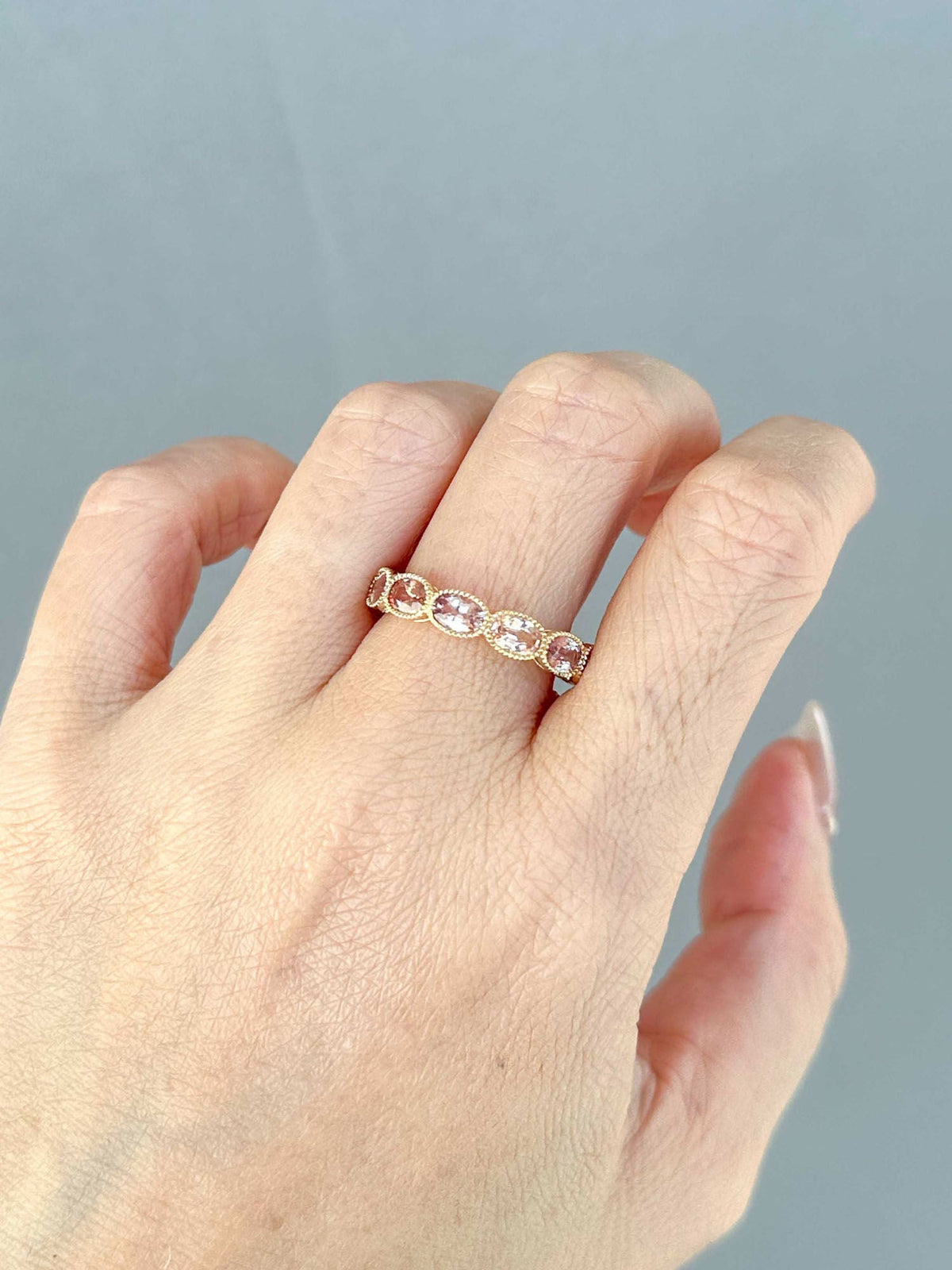 Peach Pink Natural Padparadscha Sapphire Full Eternity Wedding Band 14K Gold R5088 Aurora Designer
