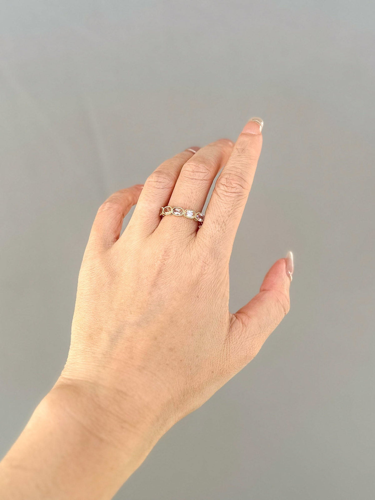 Peach Pink Natural Padparadscha Sapphire Full Eternity Wedding Band 14K Gold R5088 Aurora Designer