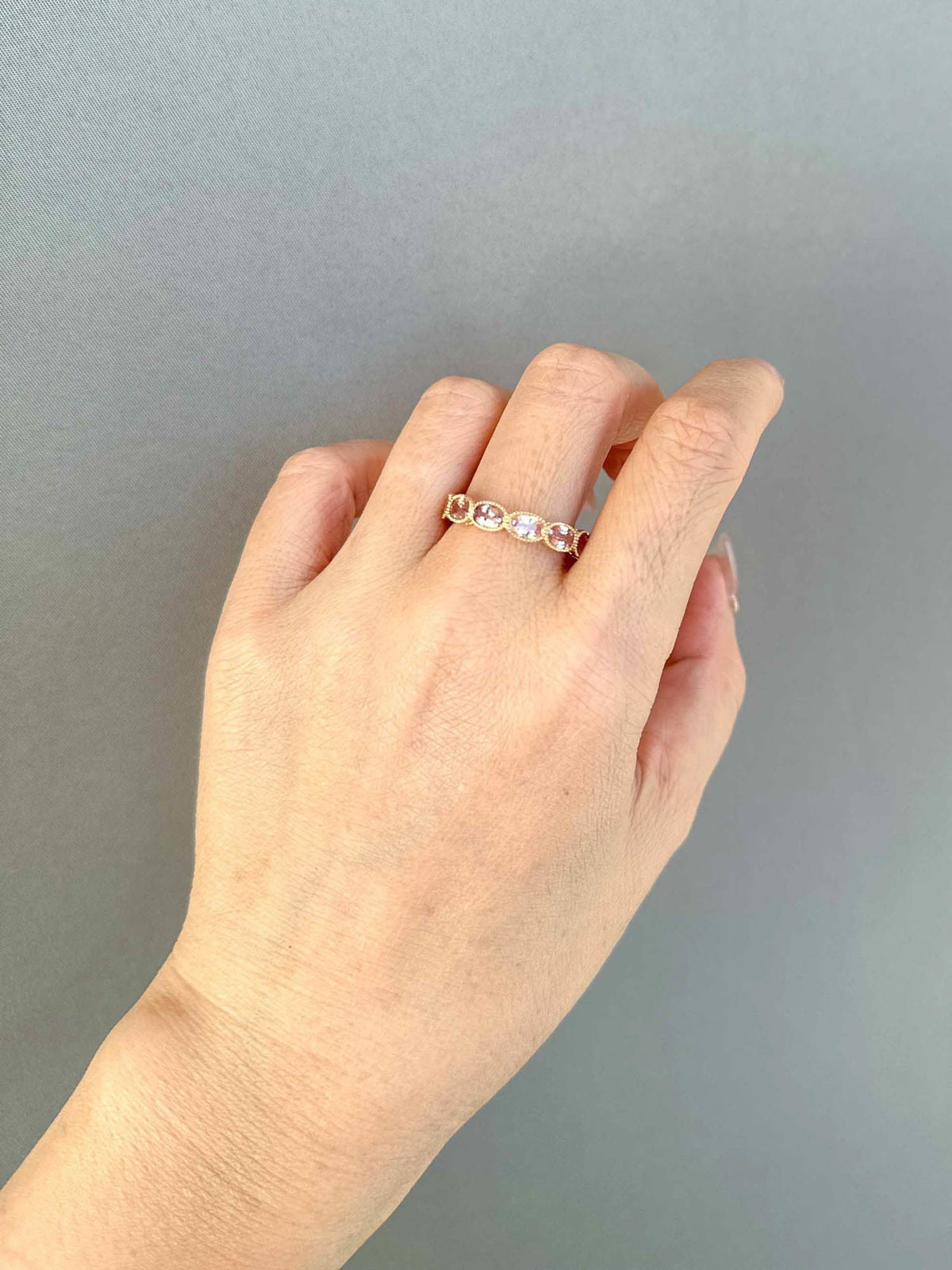 Peach Pink Natural Padparadscha Sapphire Full Eternity Wedding Band 14K Gold R5088 Aurora Designer