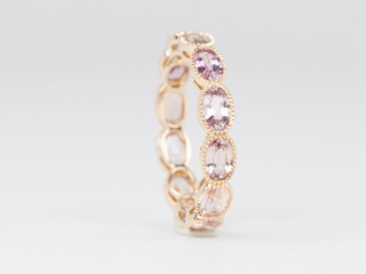 Peach Pink Natural Padparadscha Sapphire Full Eternity Wedding Band 14K Gold R5088 Aurora Designer