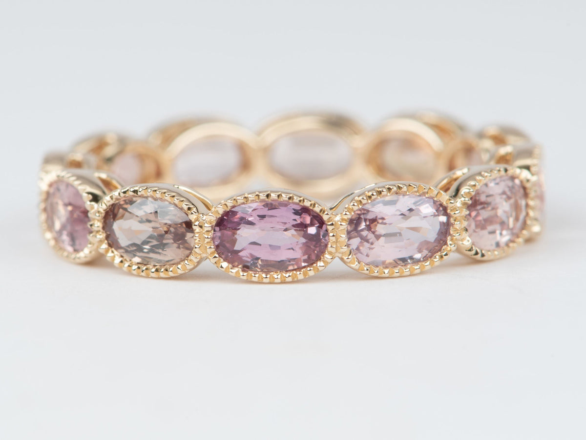 Peach Pink Natural Padparadscha Sapphire Full Eternity Wedding Band 14K Gold R5088 Aurora Designer