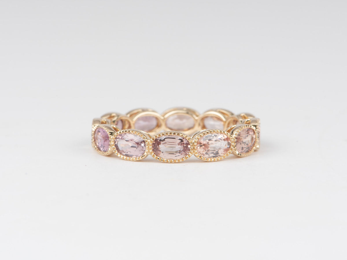 Peach Pink Natural Padparadscha Sapphire Full Eternity Wedding Band 14K Gold R5088 Aurora Designer