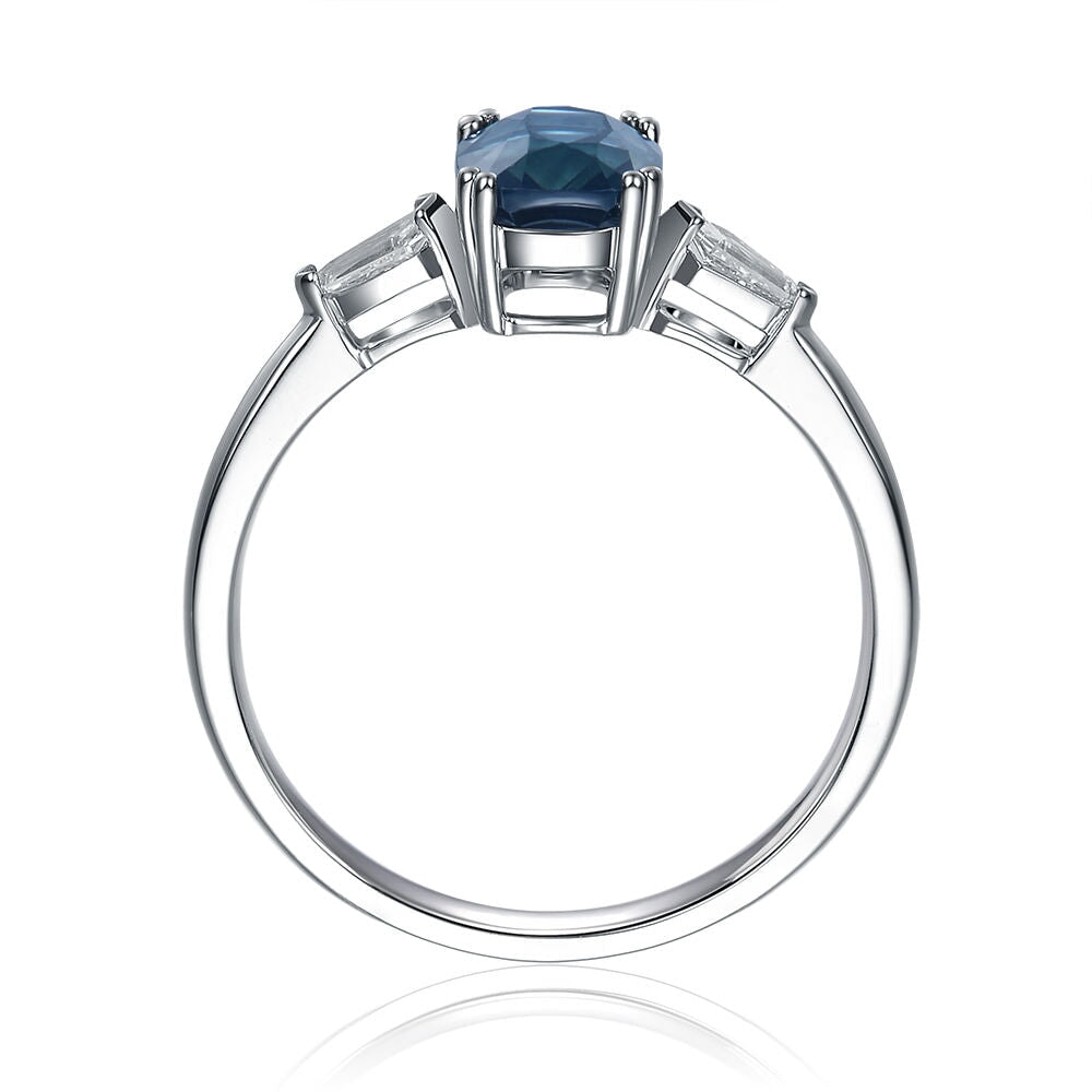 1.59ct Teal Sapphire and Bullet Shape Diamond Engagement Ring 14K White Gold R6658 Aurora Designer