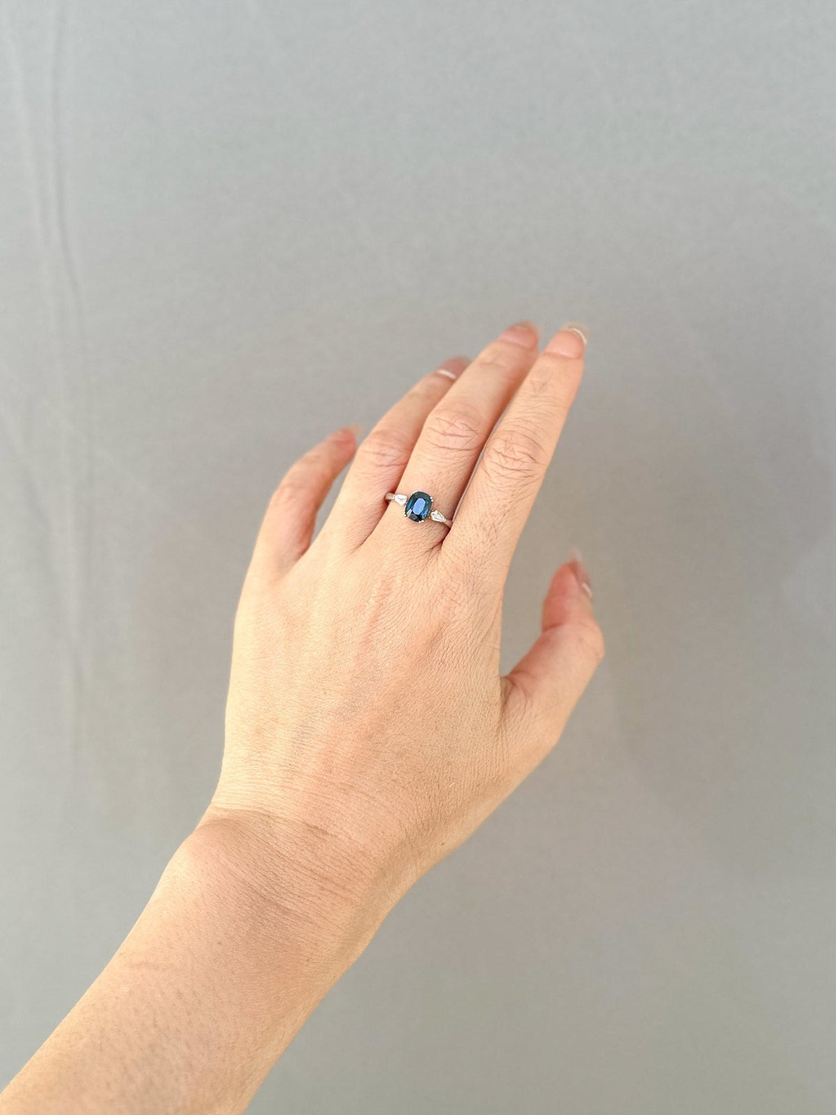 1.59ct Teal Sapphire and Bullet Shape Diamond Engagement Ring 14K White Gold R6658 Aurora Designer