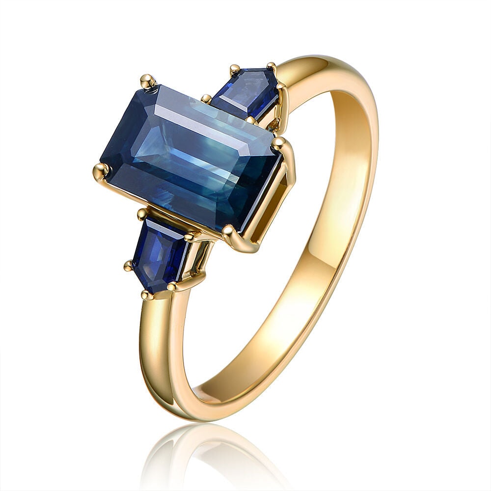 3.08ctw Teal Sapphire Three-Stone Engagement Ring 14K Gold R6659 Aurora Designer