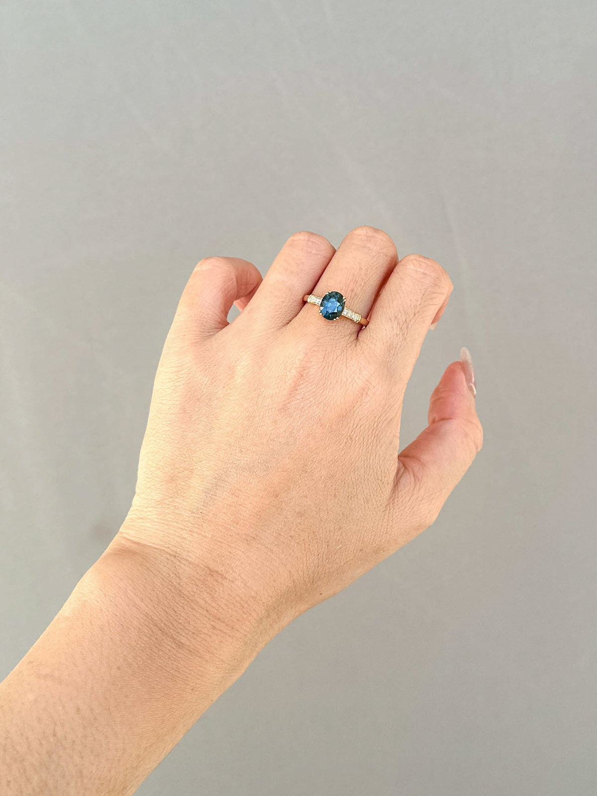 1.82ct Teal Sapphire Vintage Inspired Engagement Ring 14K Gold R6660 Aurora Designer