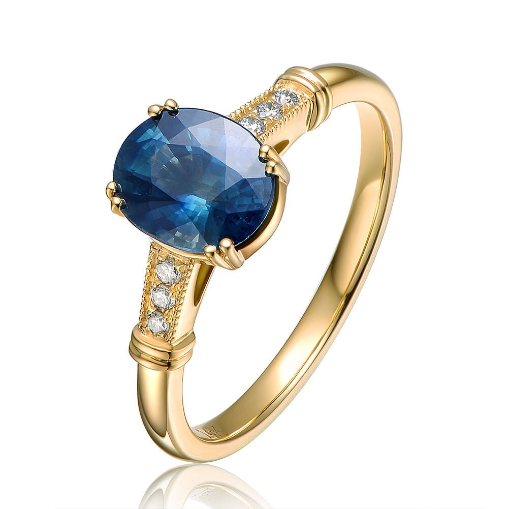 1.82ct Teal Sapphire Vintage Inspired Engagement Ring 14K Gold R6660 Aurora Designer