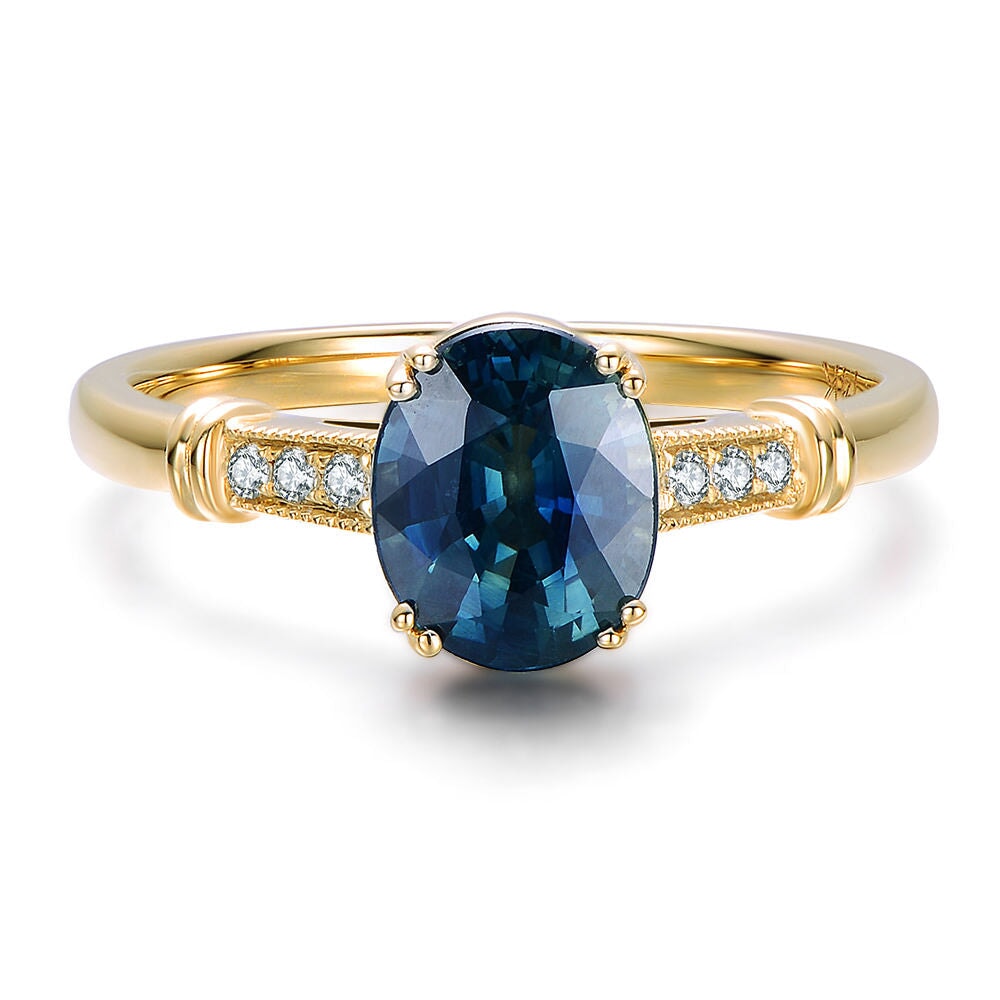 1.82ct Teal Sapphire Vintage Inspired Engagement Ring 14K Gold R6660 Aurora Designer