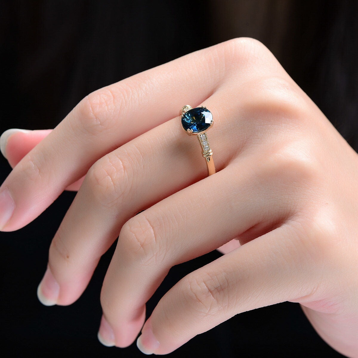 1.82ct Teal Sapphire Vintage Inspired Engagement Ring 14K Gold R6660 Aurora Designer