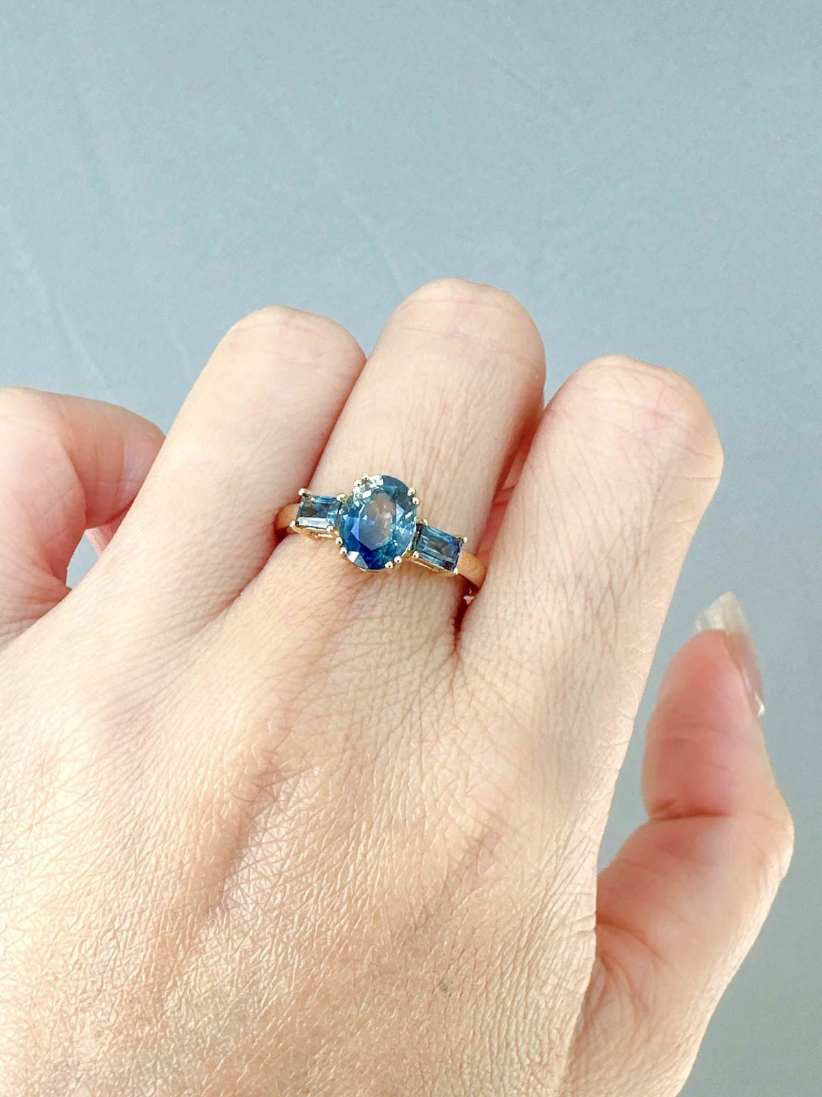 2.25ctw Bi-Color Sapphire Three-Stone Engagement Ring 14K Gold R6661 Aurora Designer
