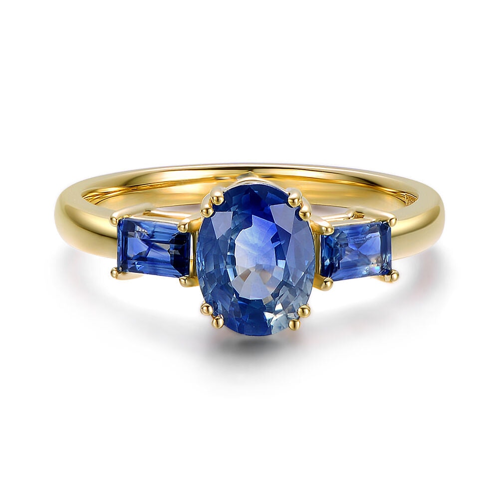 2.25ctw Bi-Color Sapphire Three-Stone Engagement Ring 14K Gold R6661 Aurora Designer