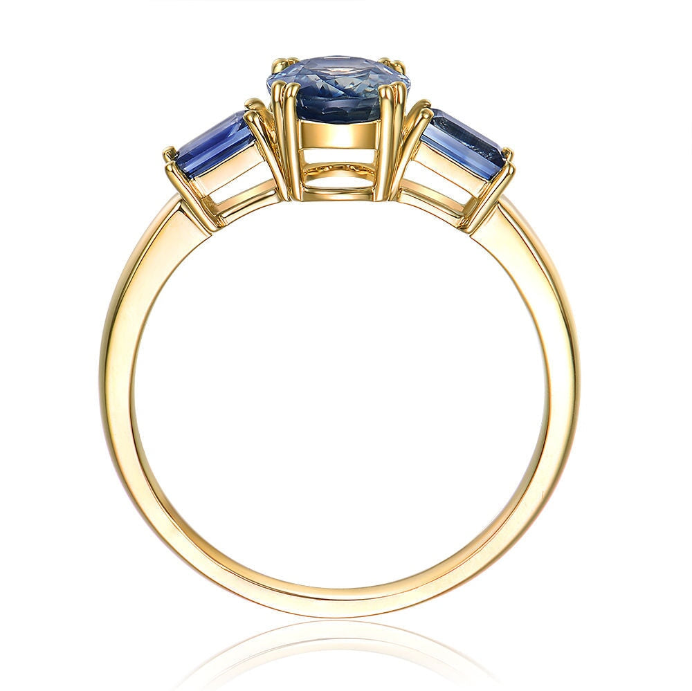2.25ctw Bi-Color Sapphire Three-Stone Engagement Ring 14K