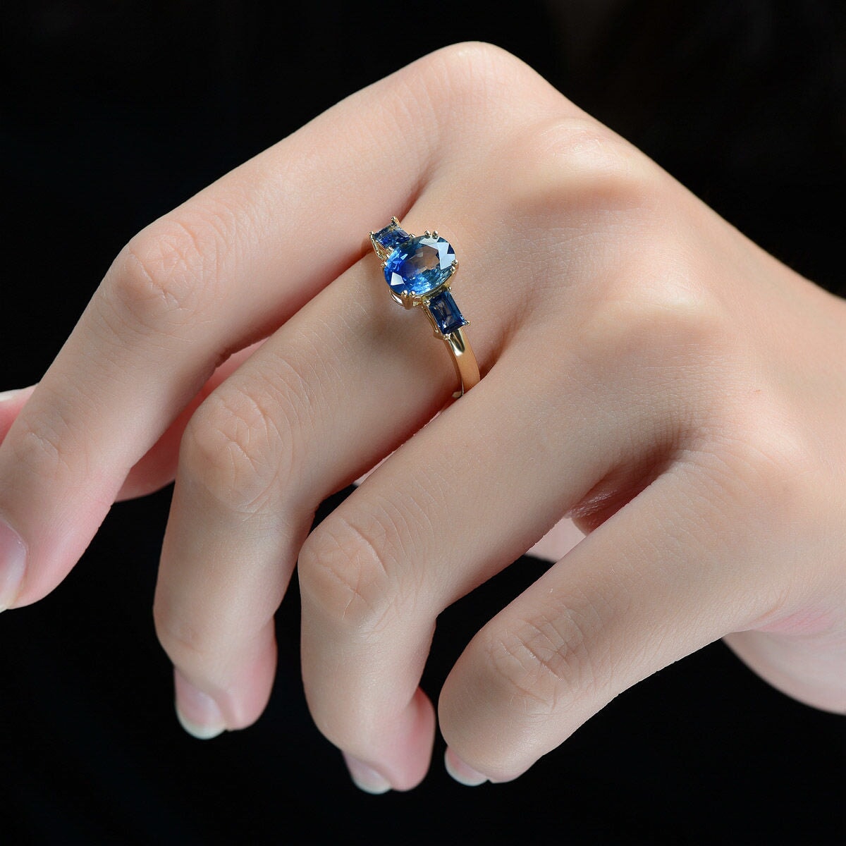 2.25ctw Bi-Color Sapphire Three-Stone Engagement Ring 14K Gold R6661 Aurora Designer
