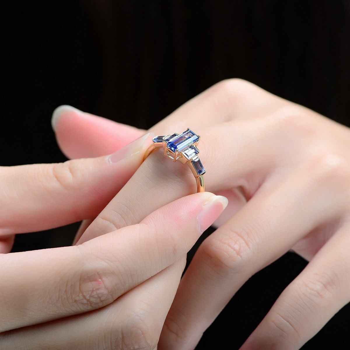 2.3ctw Blue Purple Bi-Color Sapphire Engagement Ring 14K Gold R6662 Aurora Designer