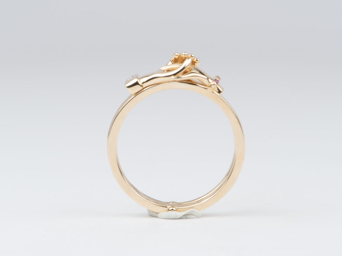 Fede Gimmel Ring 14K Gold with Diamond and Ruby Hands Clasped with Hidden Heart M6008 Aurora Designer