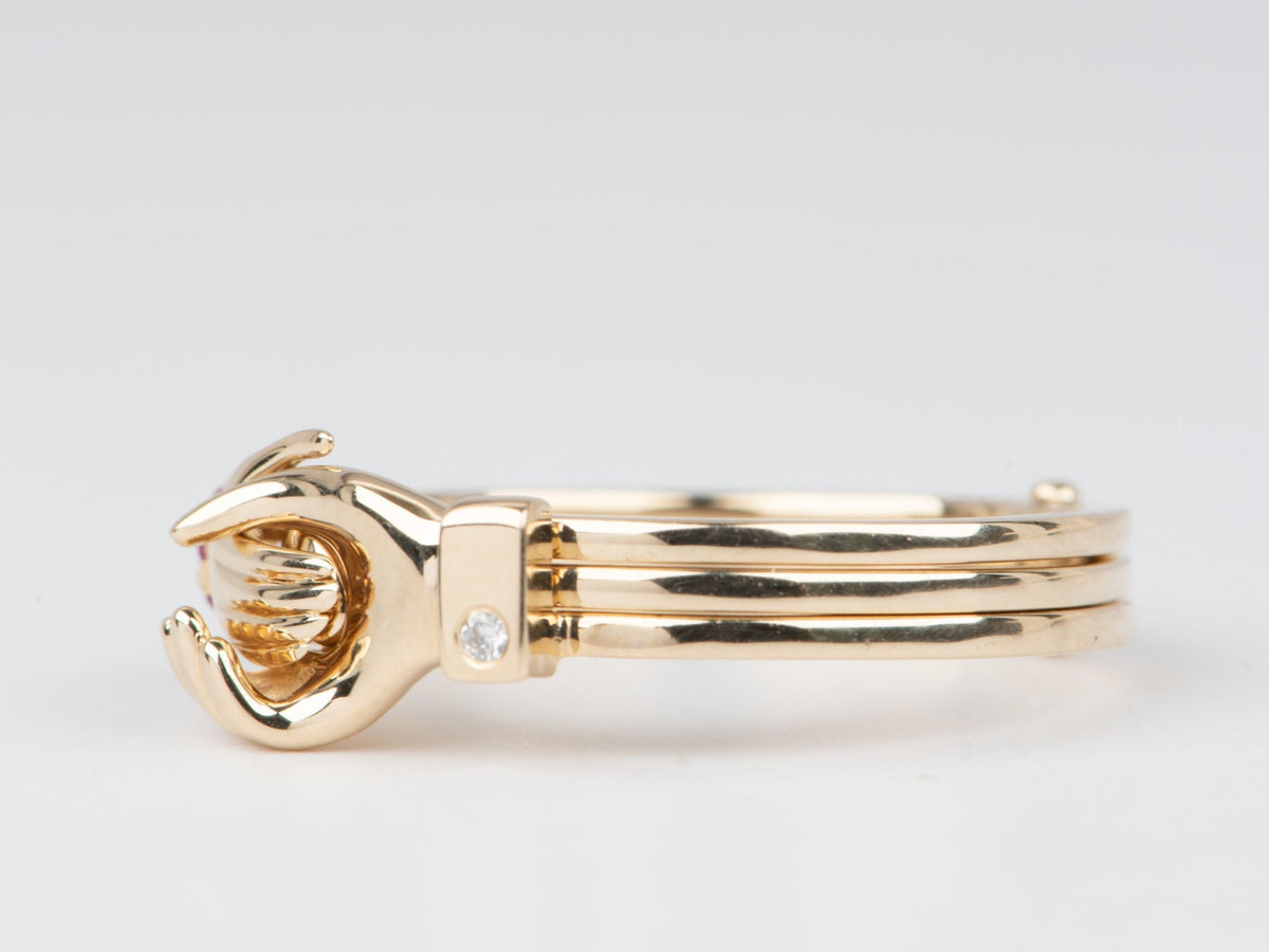 Fede Gimmel Ring 14K Gold with Diamond and Ruby Hands Clasped with Hidden Heart M6008 Aurora Designer