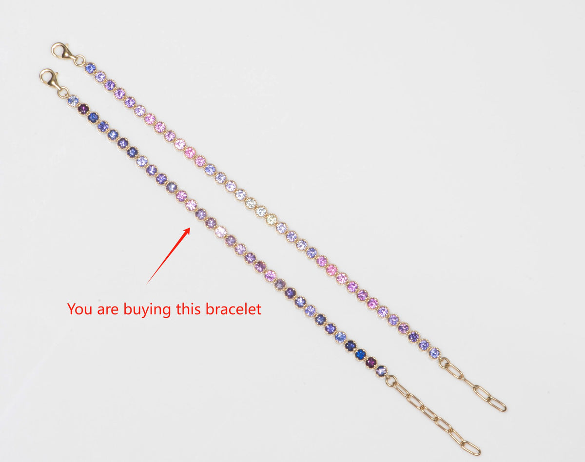 4mm Wide Purple Pink Ombre Sapphire Bracelet 14K Gold R2120 Aurora Designer