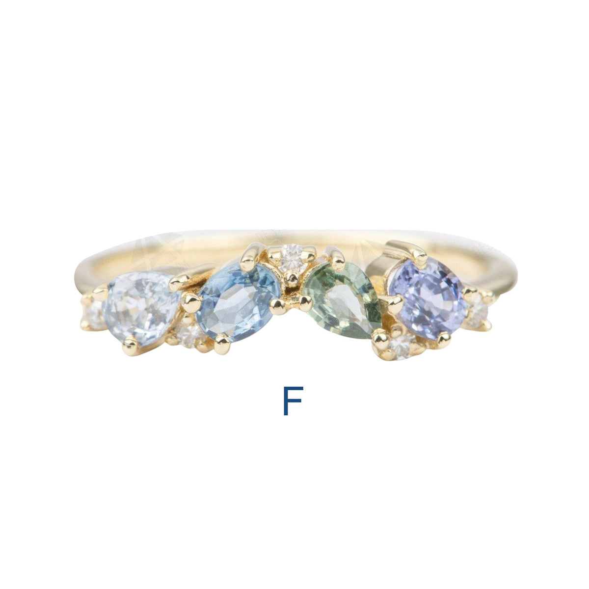 Mixed Sapphire Diamond Cluster Ring 14K Gold Collage Closeout