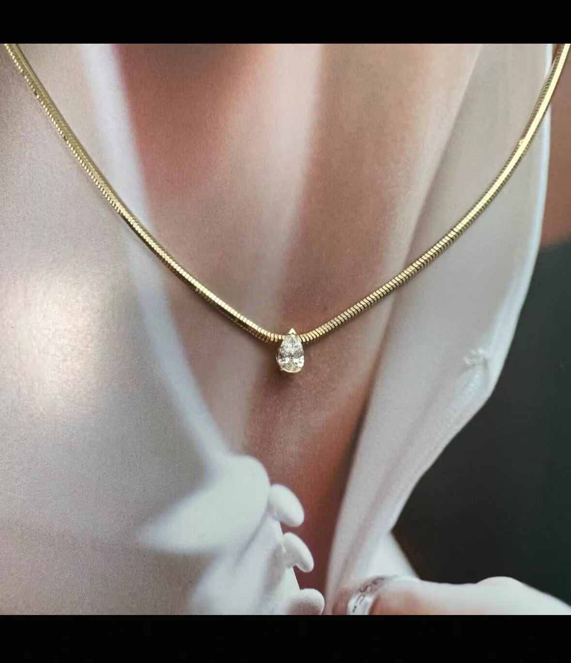 1ct Pear-Shape Lab Diamond Pendant Necklace 14K White Gold with Chain R4674 Aurora Designer