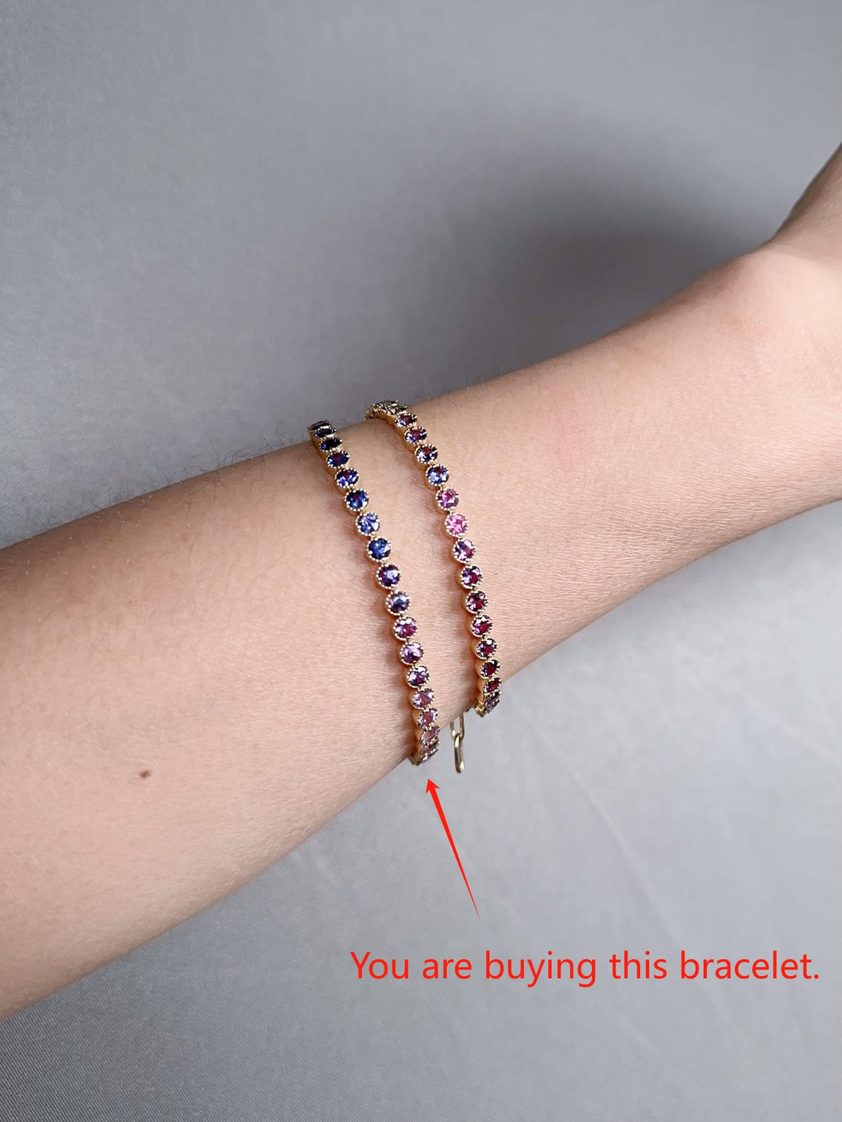 4mm Wide Purple Pink Ombre Sapphire Bracelet 14K Gold R2120 Aurora Designer
