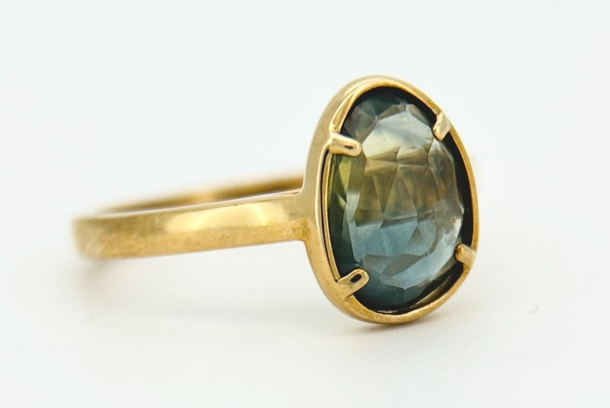 Rose Cut Madagascar Sapphire Stacking Ring 9K Gold Ring R6694 Aurora Designer