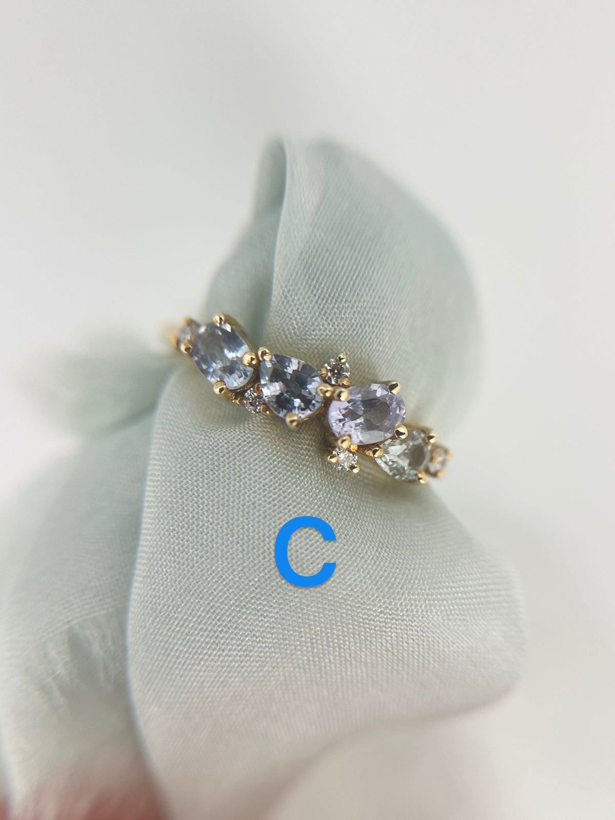 Mixed Sapphire Diamond Cluster Ring 14K Gold Collage Closeout