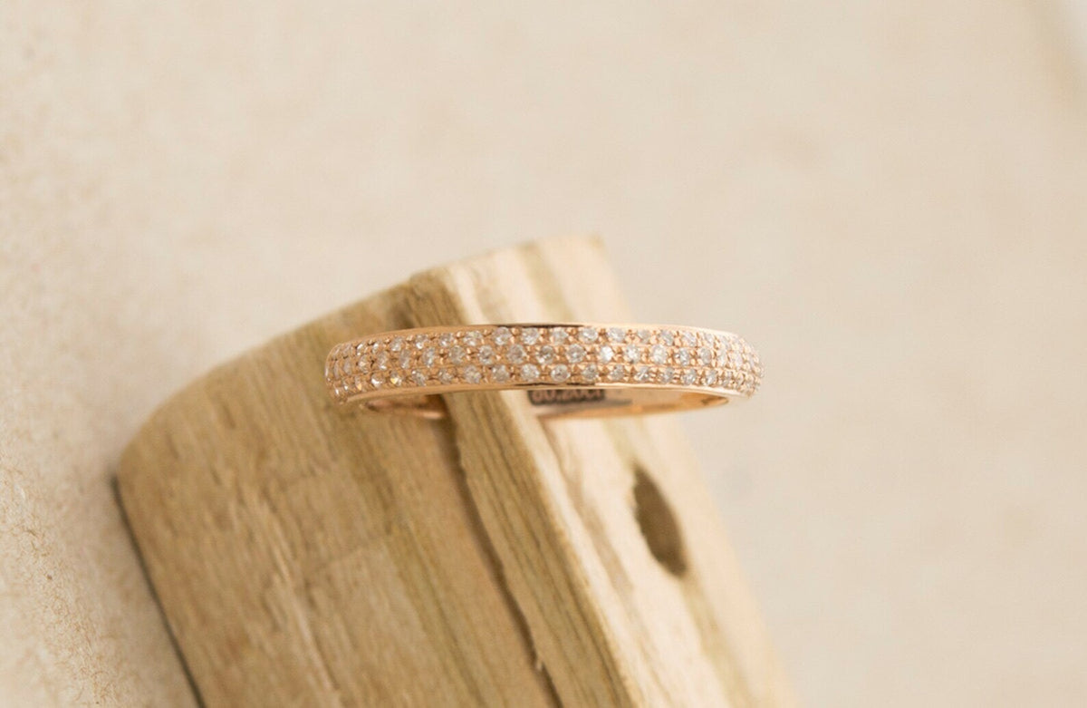 Triple-Row Diamond Pave Wedding Band 18K Gold AD1164 Aurora Designer