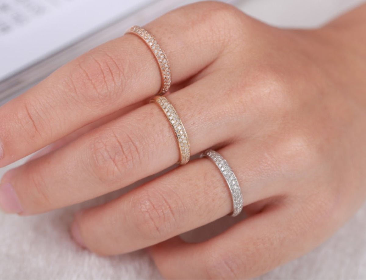 Triple-Row Diamond Pave Wedding Band 18K Gold AD1164 Aurora Designer