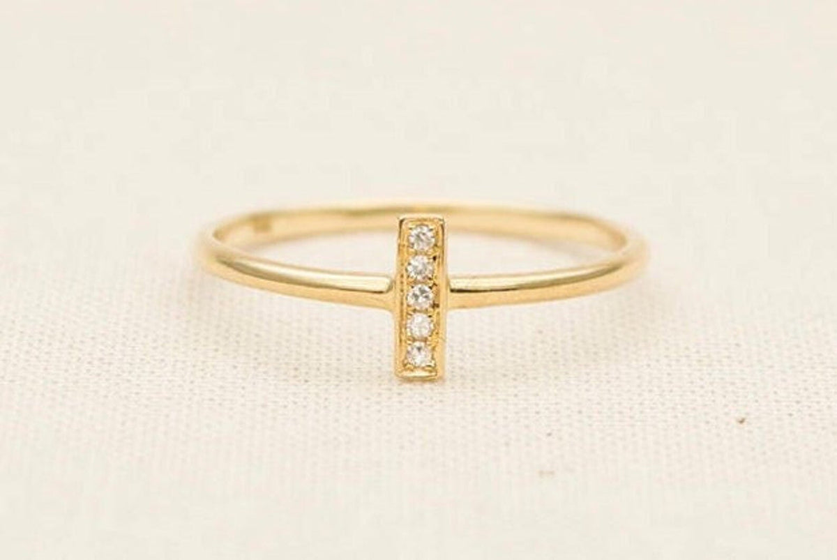 Dainty Diamond Bar Ring 14K Gold AD1216 Aurora Designer