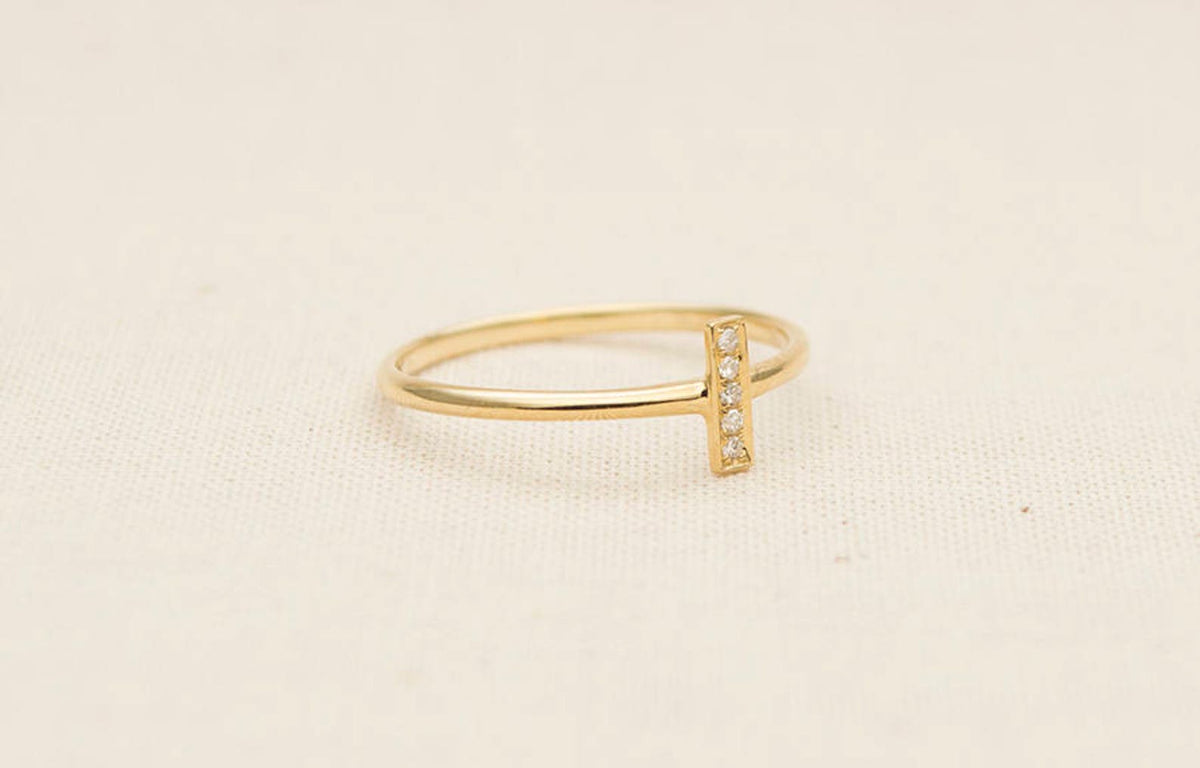 Dainty Diamond Bar Ring 14K Gold AD1216 Aurora Designer