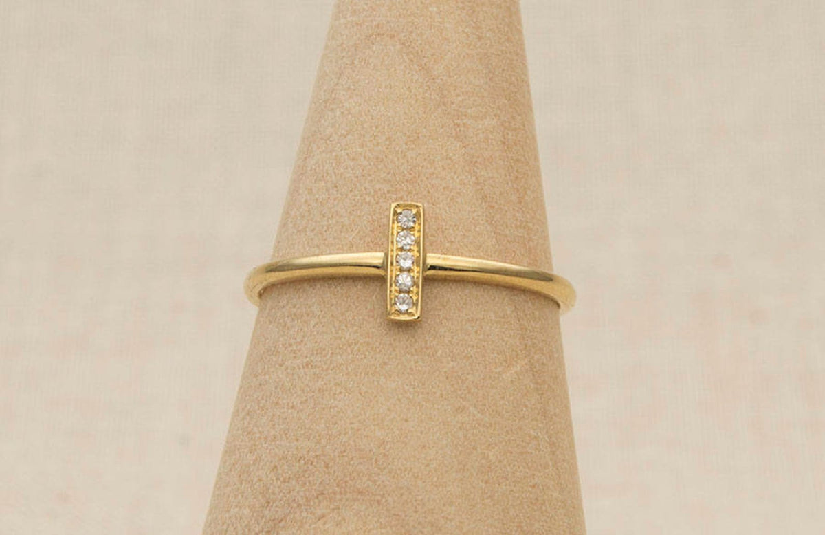 Dainty Diamond Bar Ring 14K Gold AD1216 Aurora Designer