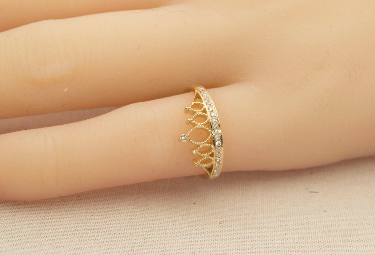 Diamond Crown Ring 18K Gold AD1225 Aurora Designer