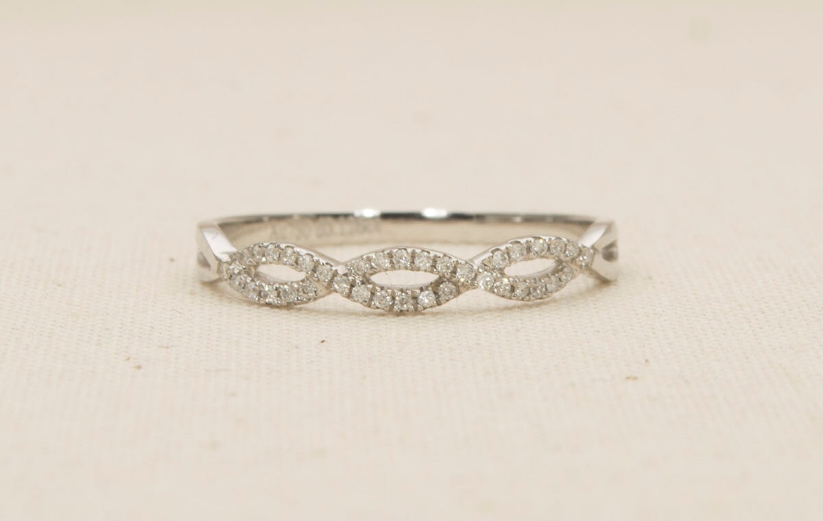 Infinity Twist Diamond Wedding Band 18K White Gold AD1226 Aurora Designer
