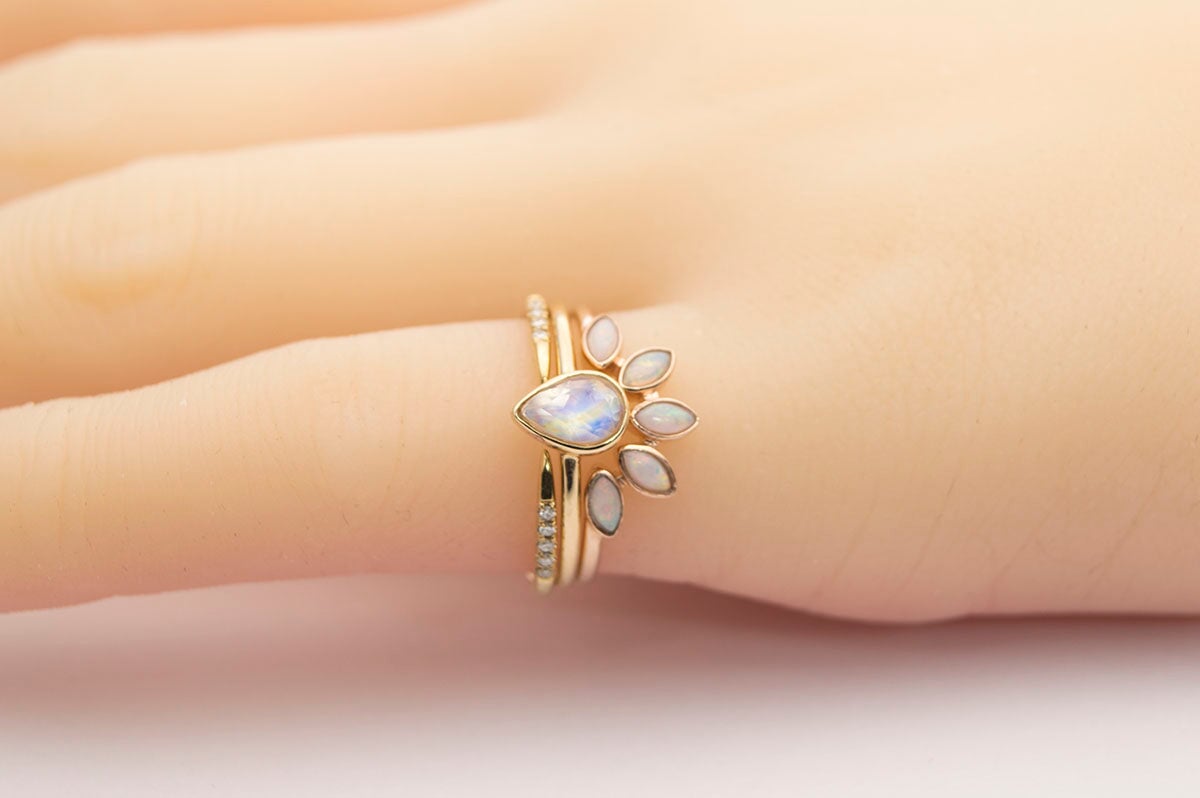 Teardrop Moonstone Ring 14K Gold Bezel Set Engagement Ring AD1233 Aurora Designer