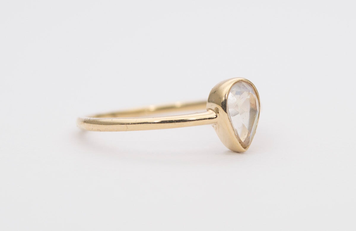 Teardrop Moonstone Ring 14K Gold Bezel Set Engagement Ring AD1233 Aurora Designer
