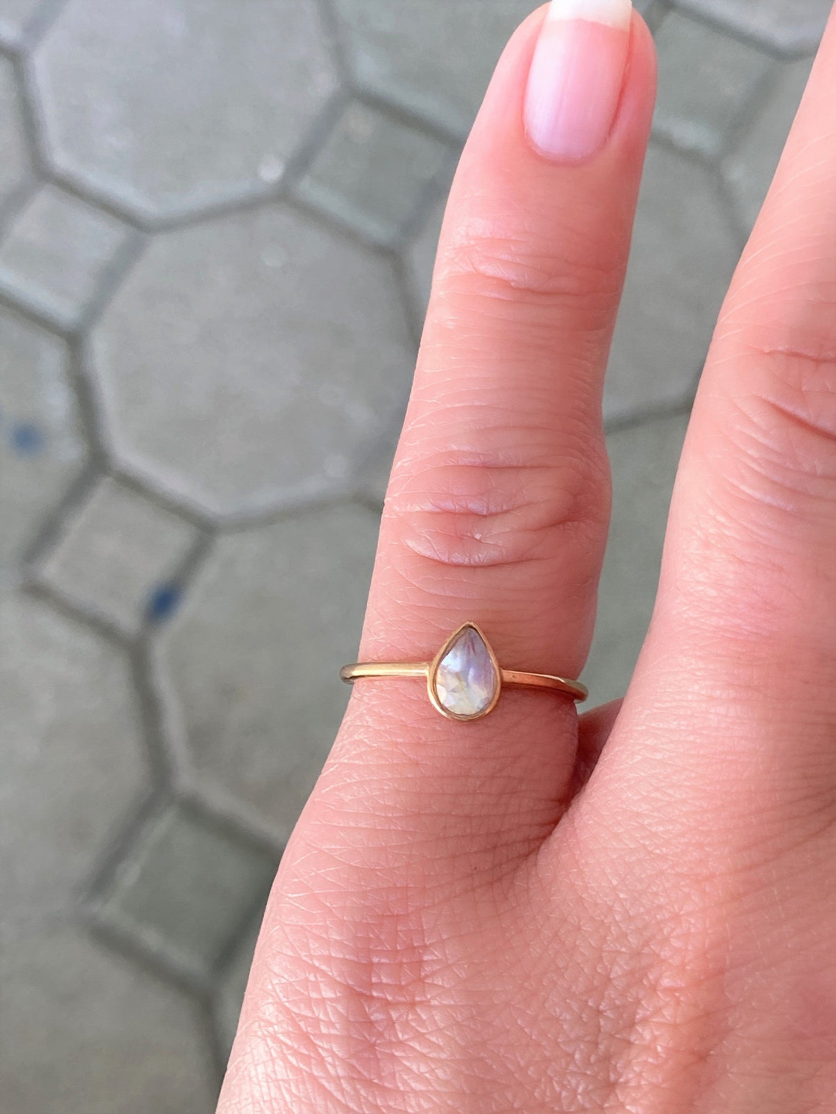 Teardrop Moonstone Ring 14K Gold Bezel Set Engagement Ring AD1233 Aurora Designer