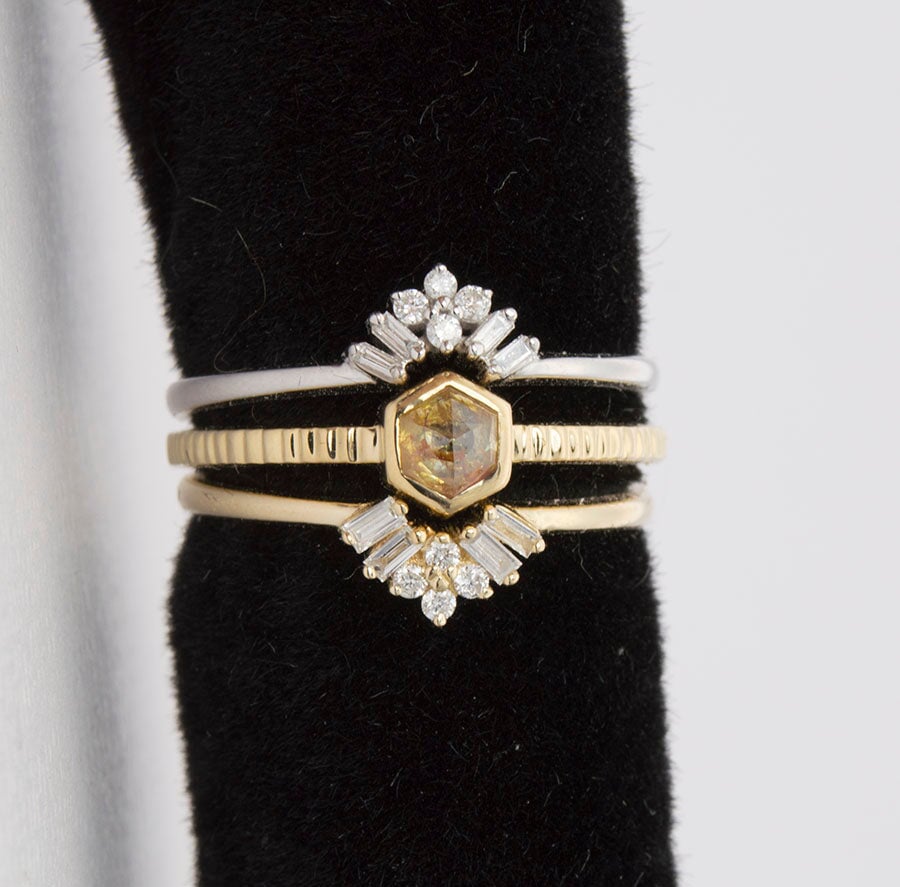 Two Baguette Diamond Crown Wedding Band 14K Rose Gold AD1251 Aurora Designer