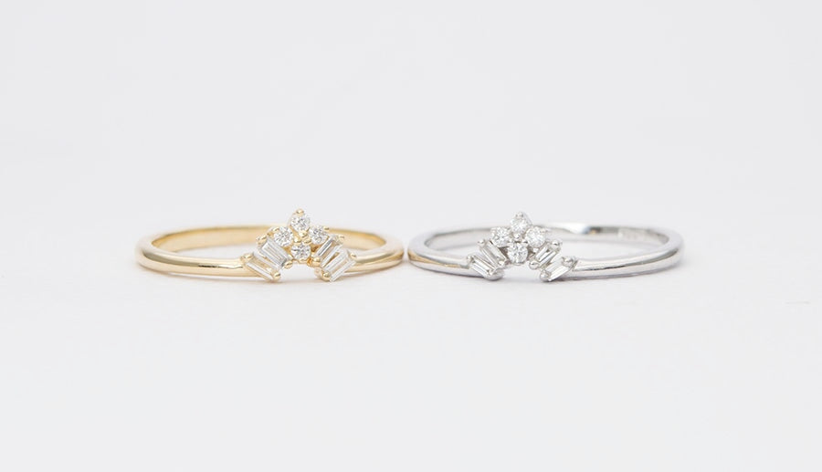 Two Baguette Diamond Crown Wedding Band 14K Rose Gold AD1251 Aurora Designer