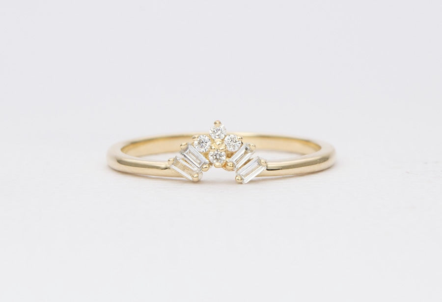 Two Baguette Diamond Crown Wedding Band 14K Rose Gold AD1251 Aurora Designer