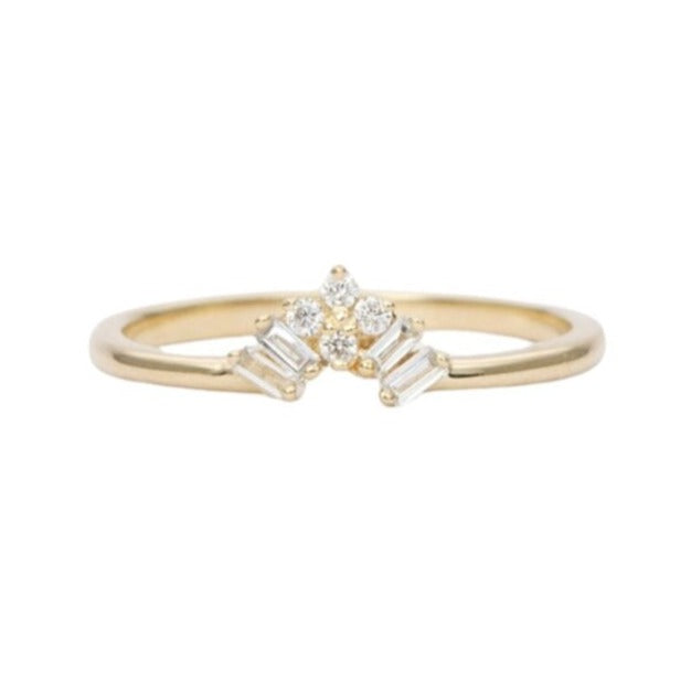Two Baguette Diamond Crown Wedding Band 14K Rose Gold AD1251 Aurora Designer