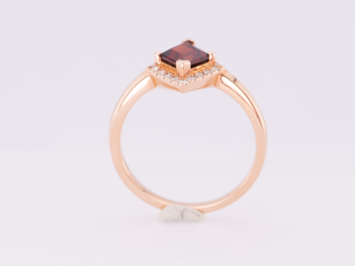Kite Shape Spinel with Diamond Halo Engagement Ring 14K Rose Gold Red Geometric August AD1258-7 Aurora Designer