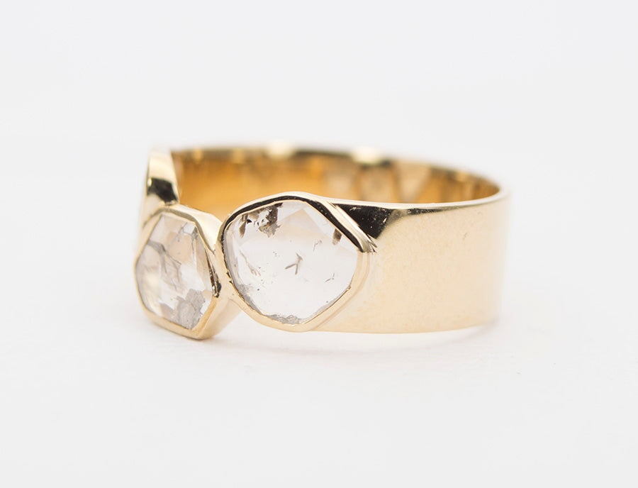Rose Cut Diamond Slice Wide Band 14K Gold AD1265 Aurora Designer