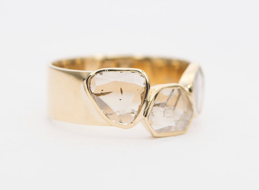 Rose Cut Diamond Slice Wide Band 14K Gold AD1265 Aurora Designer