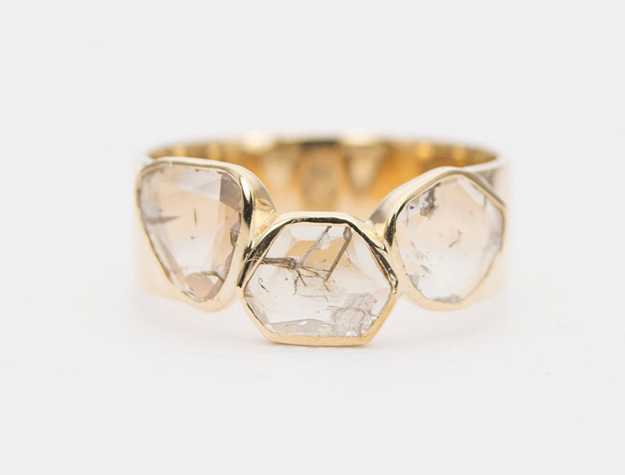 Rose Cut Diamond Slice Wide Band 14K Gold AD1265 Aurora Designer