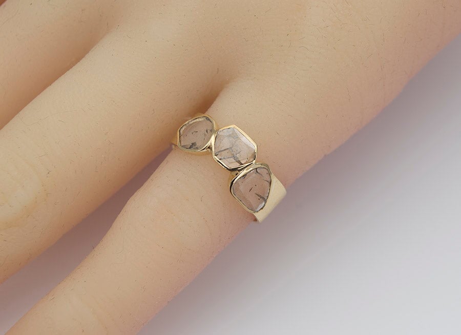 Rose Cut Diamond Slice Wide Band 14K Gold AD1265 Aurora Designer